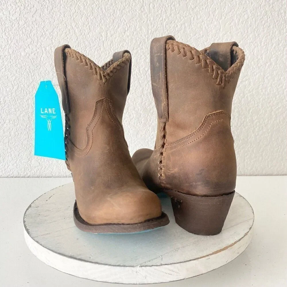 NEW Lane PLAIN JANE PJ Womens Cowboy Bootie Sz 7.5 Brown Western Cowgirl Boots